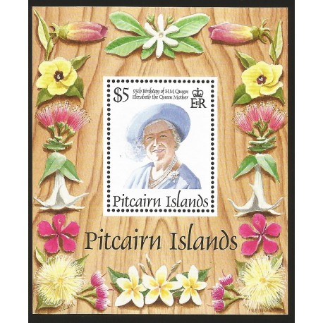 B)1995 PITCAIRN ISLANDS, ROYAL, FLOWERS, QUEEN MOTHER, 95TH BIRTHDAY, SC 431 A88, MULTICOLORED, SOUVENIR SHEET, MNH