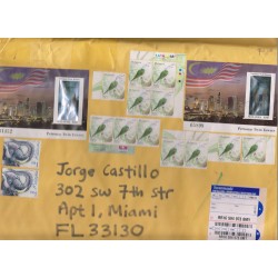 B)2006, MALAYSIA, BIRDS, FAUNA, NEW YORK CITY TWIN TOWERS, ELEPHANT, MULTIPLE STAMPS, CIRCULATED COVER FROM MALAYSIA TO MIAMI
