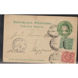 O) 1903 MEXICO, POSTAL CARD 1 CENTAVO GREEN, STAMPS 2 CENTAVOS RED, TO GERMANY, XF