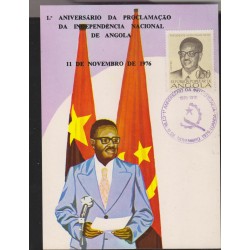 O) 1976 ANGOLA, ANNIVERSARY INDEPENDENCIA NACIONAL 1975 FIRST PRESIDENT OF ANGOLA INDEPENDENT AGOSTINHO NETO, MAX. CARD
