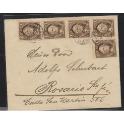 O) 1892 ARGENTINA, UN CENTAVO, MULTIPLE COVER, FROM BUENOS AIRES TO ROSARIO, XF