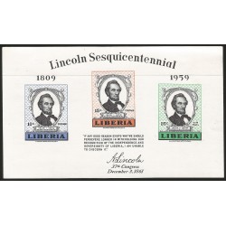 B)1959 LIBERIA, ABRAHAM LINCOLN, 150TH ANNIV. OF THE BIRTH OF ABRAHAM LINCOLN, 385-386 A152, SOUVENIR SHEET OF 3, MNH