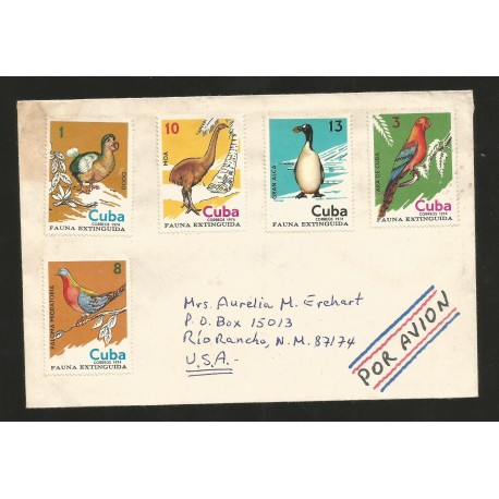 O) 1974 CARIBE, EXTENDED BIRDS, RAPHUS CUCULLATUS, DINORNITHIDA, PINGUINUS, PSITTACIDAE, ECTOPISTES, COVER TO USA, 