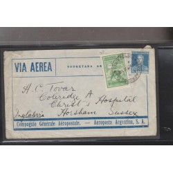 O) 1930 ARGENTINA, SOBRETASA, COMPANY GENERAL AEROPOSTAL, JOSE SAN MARTIN, COVER TO SUSSEX- ENGLAND, XF