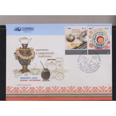 E)2016 ARGENTINA, SHARING TRADITIONS, JOINT ISSUE ARGENTINA-RUSSIA, TEA-INFUSION, FDC