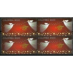O) 2016 COLOMBIA, ANGELS OF CHRISTMAS, TRUWHITE PAPER, INVISIBLE FLUORESCENT, BLOCK FOR 4 STAMPS, MNH 