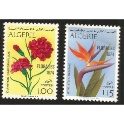 J)1974 ALGERIE, FLOWERS, CARNATION AND BIRD FROM PARADISE, SET OF 2 MNH