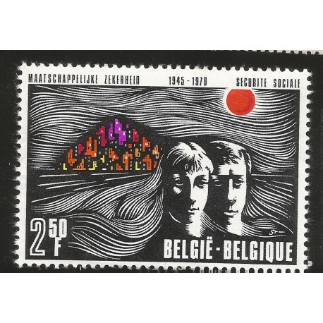 J)1970 BELGIUM, SOCIAL SECURITY SISTEM, 25TH ANNIVERSARY MAN, WOMAN AND CITY, SINGLE MNH 