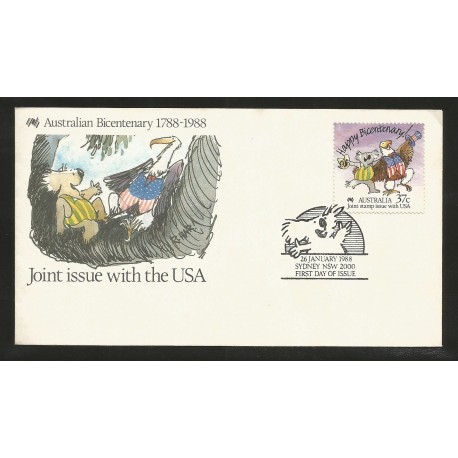 E)1988 AUSTRALIA, KOALA-EAGLE, AUSTRALIAN BICENTENARY JOINT ISSUE WITH THE USA, FDC 