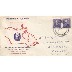 L) 1955 CANADA, BENNETT, 4C, BLUE, MAP, A NATION HONOURS FORMER PRIME MINISTERS, CIRCULATED