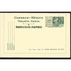 J) 1952 MEXICO, CHIAPAS ARQUEOLOGY, 50 CENTS DARK GREEN, AIRMAIL, POSTAL STATIONARY