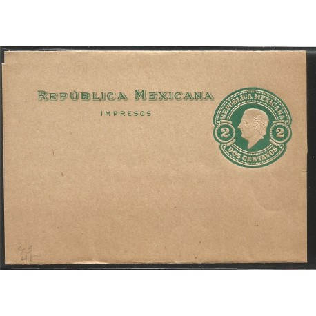 J) 1928 MEXICO, 2 CENTS GREEN, HIDALGO, CIRCULATED COVER, POSTAL STATIONARY, NEWSPAPER WRAPPER 