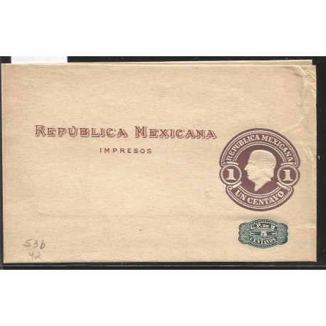 J) 1918 MEXICO, 1 CENT HIDALGO, HIDALGO, WITH OVERPRINT IN REVOLUTION, POSTAL STATIONARY, NEWSPAPER WRAPPER