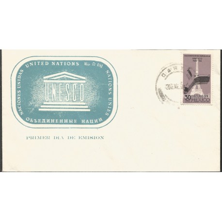 J) 1958 MEXICO, INAUGURATION OF THE UNESCO BUILDING, TOWER OF PARIS, FDC 