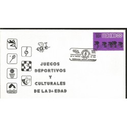 J) 1965 MEXICO, BYCICLE, SPORTS AND CULTURAL GAMES OF THE THIRD AGE, MUSIC, CHEES, SWIMMING, COMEDY, FDC 