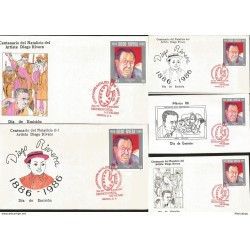 J) 1986 MEXICO, CENTENARY OF THE BIRTH OF DIEGO RIVERA, SELF PORTRAIT, WITH EMBOSSED, SET OF 5 FDC 