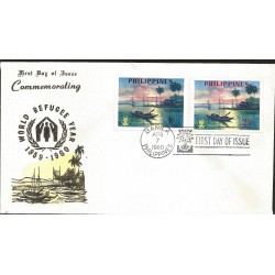 J) 1960 PHILIPPINES, WORLD REFUGEE YEAR COMMEMORATING, SUNSET MANILA BAY, BOAT, WITH EMBOSSED, MULTIPLE STAMPS, FDC 