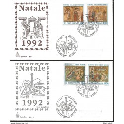 J) 1992 VATICAN CITY, CHRISTMAS, MULTIPLE STAMPS, SET OF 2 FDC 