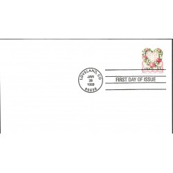 J) 1999 UNITED STATES, ADHESIVE STICKER, LOVE, FLOWERS, WITH SLOGAN CANCELLATION, FDC 