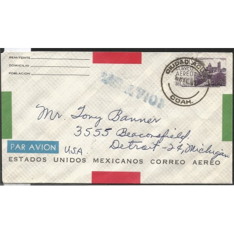 J) 1951 MEXICO, POSTAL STATIONARY, COLONIAL ARCHITECTURE OF GUERRERO, 35 CENTS DARK PURPLE, AIRMAIL