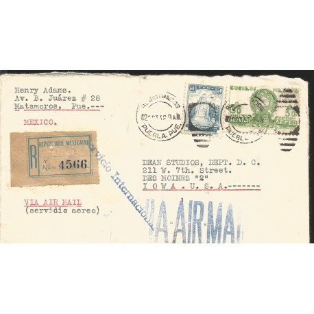 J) 1948 MEXICO, INTERNATIONAL SERVICE, PYRAMID OF THE SUN, MULTIPLE STAMPS, REGISTERED, AIRMAIL