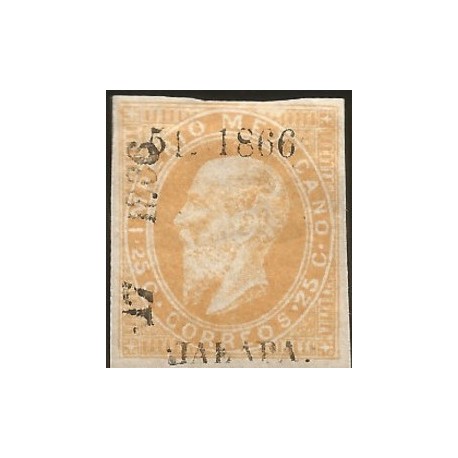 J) 1866 MEXICO, EMPEROR MAXIMILIAN 25 CENTS, JALAPA, XF