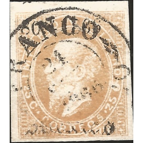 J) 1866 MEXICO, EMPEROR MAXIMILIAN, 25 CENTS, CIRCULAR CANCELLATION, LITHOGRAPHED