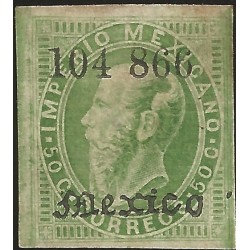 J) 1866 MEXICO, EMPEROR MAXIMILIAN, MEXICO GOTHIC, 50 CENTS, ENGRAVED, XF 