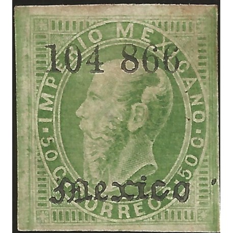 J) 1866 MEXICO, EMPEROR MAXIMILIAN, MEXICO GOTHIC, 50 CENTS, ENGRAVED, XF 