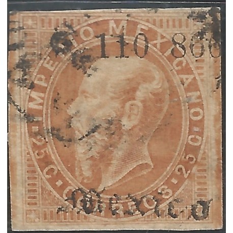 J) 1866 MEXICO, EMPEROR MAXIMILIAN, MEXICO GOTHIC, ENGRAVED, 25 CENTS, XF 