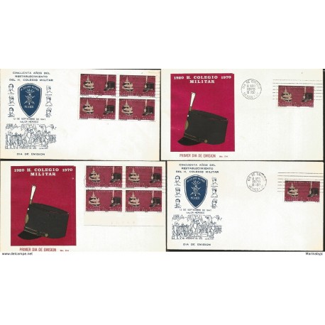 J) 1970 MEXICO, 50 YEARS OF THE RESTORATION OF H MILITARY COLLEGE, CHILDREN HEROES, WITH EMBOSSED, SET OF 4 FDC 