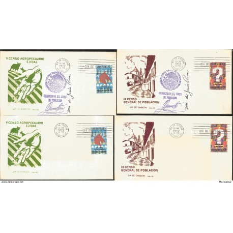 J) 1970 MEXICO, V CENSUS AGROPECUARIO Y EJIDAL, HANDS, WITH EMBOSSED, SET OF 4 FDC 