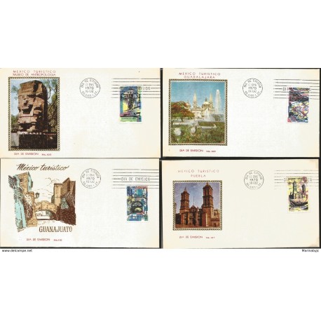 J) 1970 MEXICO, MEXICO TURISTIC, ANTHROPOLOGY MUSEUM, WITH EMBOSSED, SET OF 4 FDC