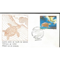 J) 1982 MEXICO, FOURTH SET OF FAUNA OF MEXICO, TURTLE OF CAREY, MAP,FDC 