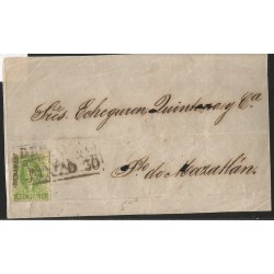 J) 1856 MEXICO, FRONT OF LETTER, 2 REALES, BLACK BOX CANCELLATION, CIRCULATED COVER, FROM DURANGO TO MAZATLAN 