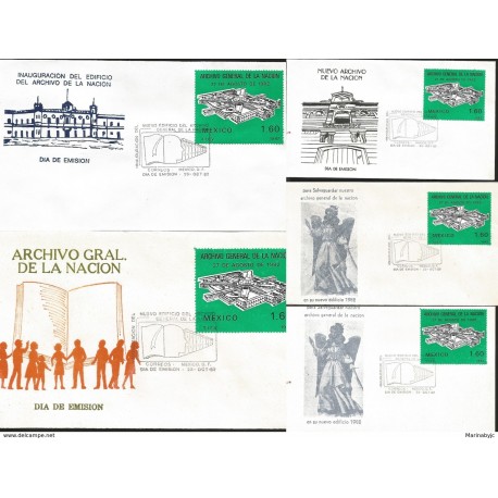 J) 1982 MEXICO, GENERAL ARCHIVE OF THE NATION, WITH EMBOSSED, SET OF 5 FDC 