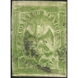 J) 1866 MEXICO, IMPERIAL EAGLE, 4 REALES GREEN, I PERIOD, MEXICO, XF 