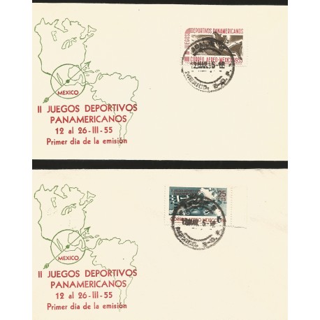 J) 1955 MEXICO, II PANAMERICAN SPORTS GAMES, MAP, SET OF 2 FDC 