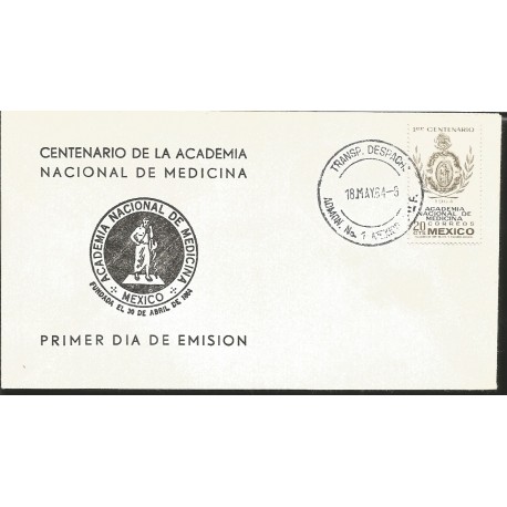 J) 1964 MEXICO, CENTENARY OF THE NATIONAL MEDICINE ACADEMY, FDC 