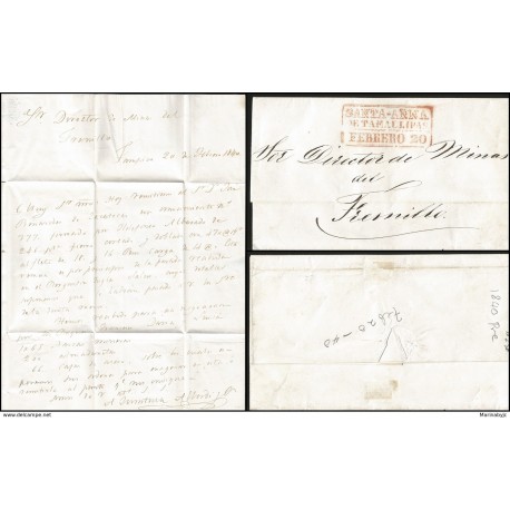 J) 1840 MEXICO, PRESTAMP, RED CANCELLATION, CIRCULATED COVER, COMPLETE LETTER, FROM SANTA ANNA