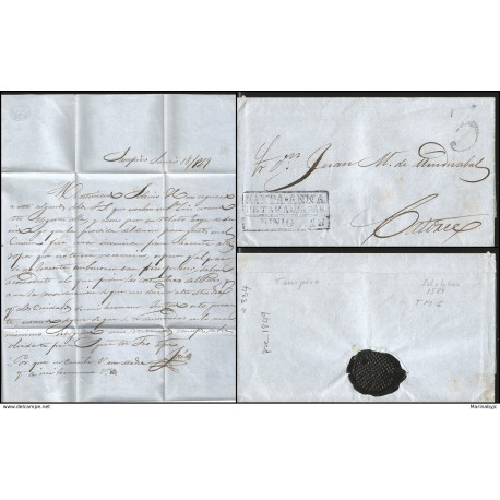 J) 1849 MEXICO, PRESTAMP, 3 REALES, BLACK CANCELLATION, COMPLETE LETTER, CIRCULATED COVER, FROM SANTA