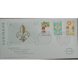 L) 1974 SURINAME, 50 YEARS OF SCOUTING, CHILD, PEOPLE, FLEUR OF LISS, NATURE, FDC