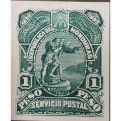 O) 1892 HONDURAS, PROOF, DISCOVERY OF AMERICA BY CHRISTOPHER COLUMBUS 1 peso green - COLUMBUS SIGHTING HONDURAN COAST, XF
