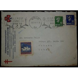 O) 1949 NORWAY, LION RAMPANT -ROMAN CAPITALS  SC 100 10o -SCT 130 30o -VIGNETTE POSTER STAMP -RENS-GOD JUL 1949, FROM OSLO 