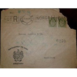 O) 1921 NORWAY, POST HORN SCT 92 40o, CENTRALBANKEN, TO RENDSBURG, XF