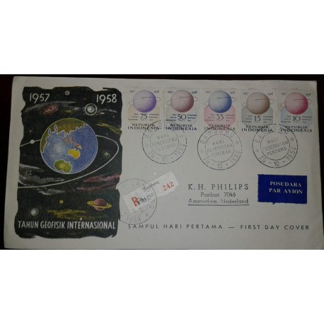 L) 1958 INDONESIA, INTERNATIONAL GEOPHYSICAL YEAR, PLANET, SPACE, ASTRONOMY, CIRCULATED COVER FROM INDONESIA
