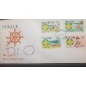 O) 1977 TUVALU, SCOUTS-LORD BADEN POWELL, SWEARING IN CEREMONY AND SCOUT EMBLEM-OUTRIGGER-CANOE-UNDER SUN SHELTER, FDC XF