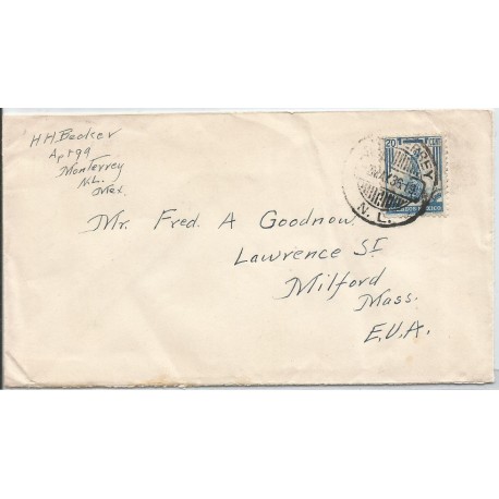 J) 1936 MEXICO, INDEPENDENCE MONUMENT PPUEBLA, CIRCULATED COVER, FROM MONTERREY TO USA 
