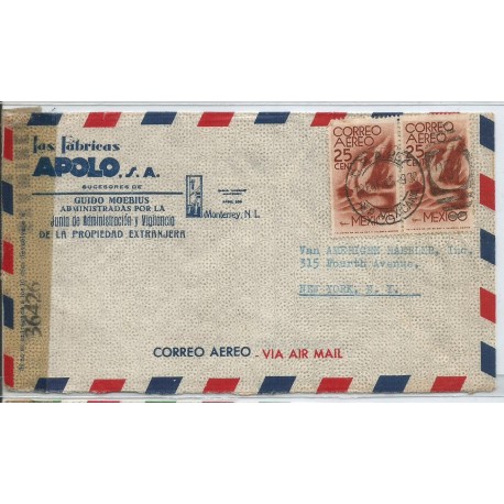 J) 1945 MEXICO, COMMERCIAL LETTER, APOLO FACTORIES, SYMBOL OF FLIGHT, PAIR, OPENED BY EXAMINER, AIRMAIL