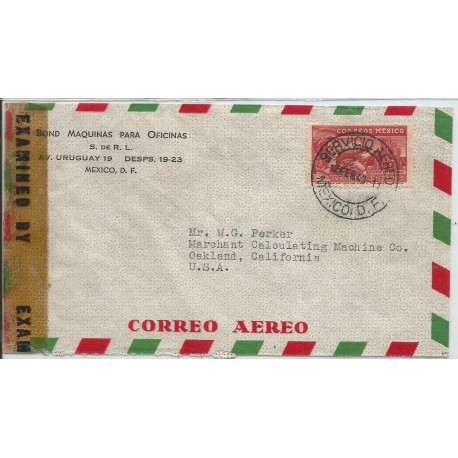 J) 1943 MEXICO, COMMERCIAL LETTER, BOND OFFICE MACHINES, EAGLE OVER MOUNTAINS, OPENED BY EXAMINER, AIRMAIL